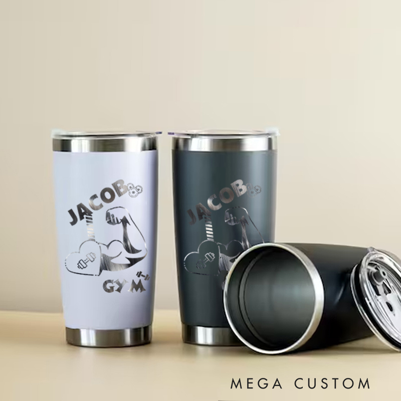 Personalized Fitness Tumbler Coffee Stainless Steel Tumbler with Flexing Muscle Design in Vibrant Colors for Fitness Enthusiasts Bodybuilders and Gym Lovers