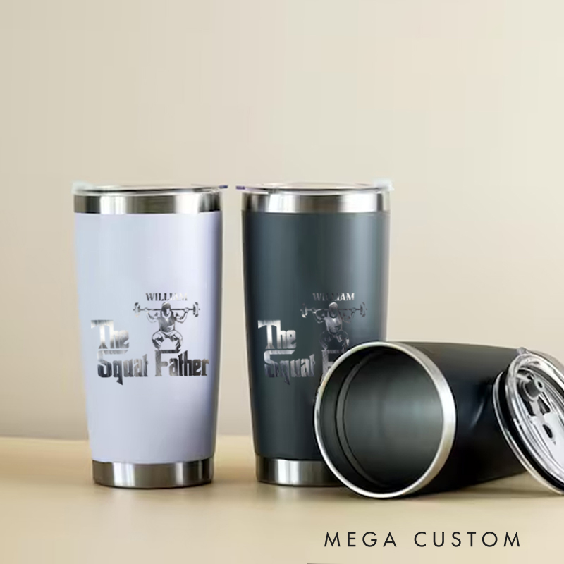 Personalized Fitness Tumbler Coffee Stainless Steel Tumbler with Stylish The Squat Father Theme in Vibrant Colors for Fitness Enthusiasts Bodybuilders and Gym Lovers