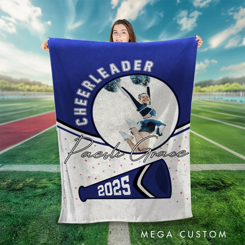 Personalized Cheerleader Blanket with Custom Name, Photo, and Year Design
