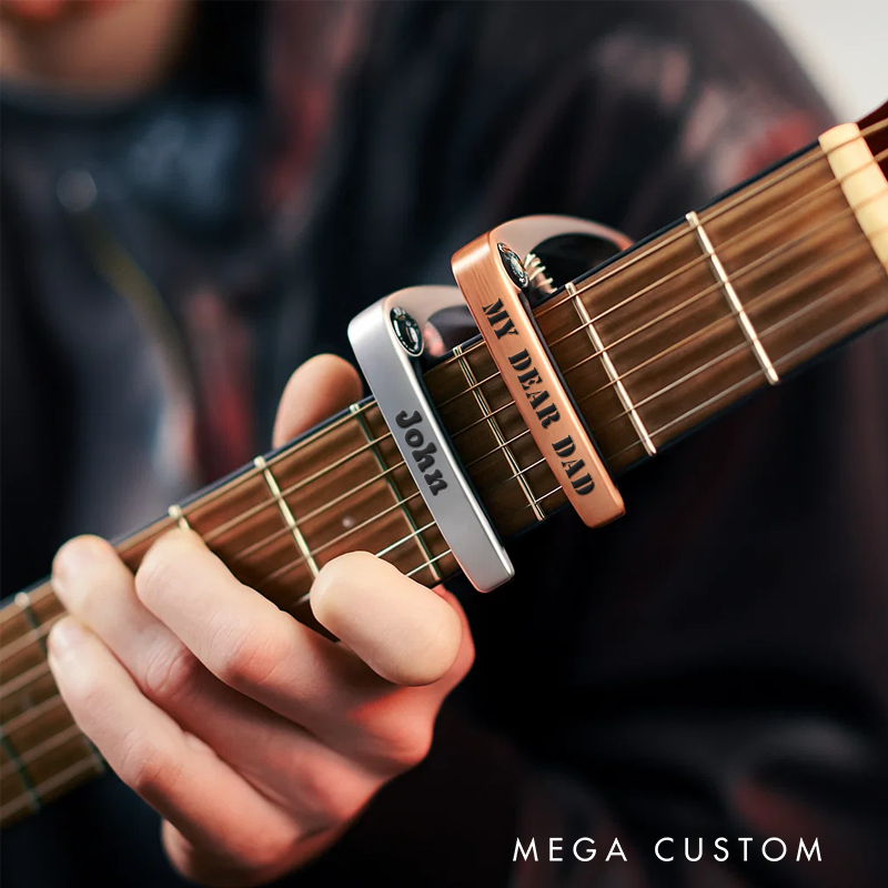 Personalized Wood Grain or Metal Guitar Capo and Musician Gift Idea Guitar Player Gift
