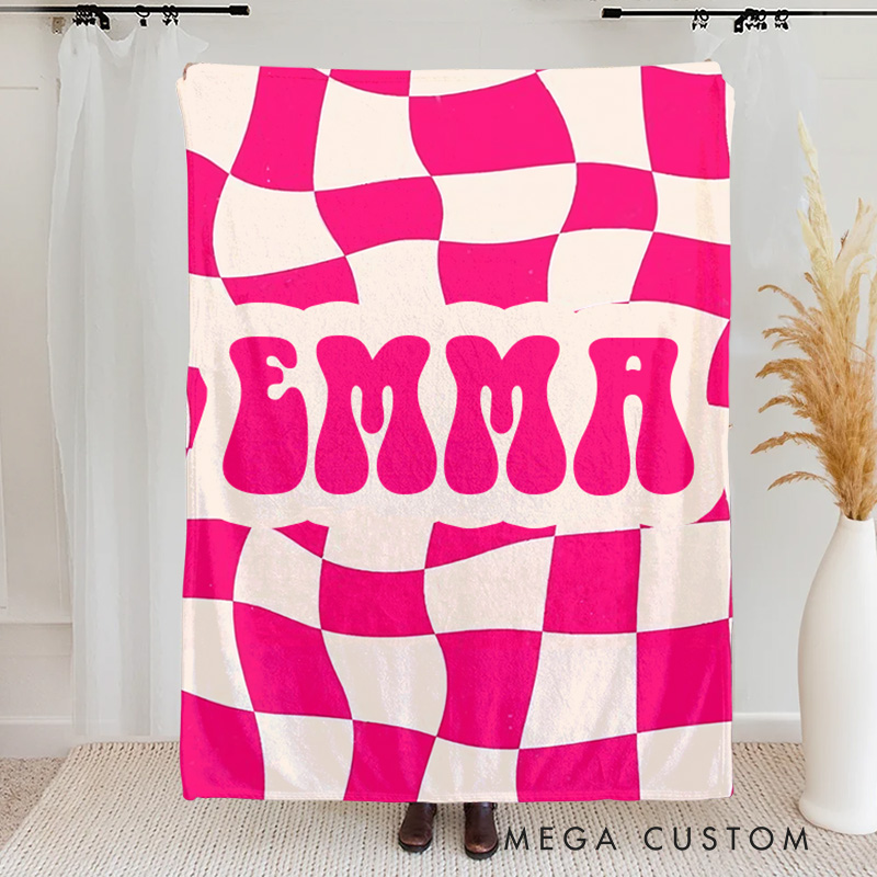 Personalized Checker Pattern in Vintage Rustic Style Kids Blanket with Name Birthday Anniversary Gift