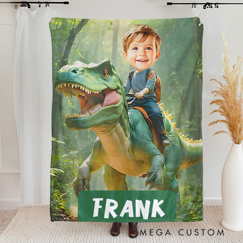 Personalized Dinosaur Blankets Boy Riding Dinosaur Blanket Gift for Kids