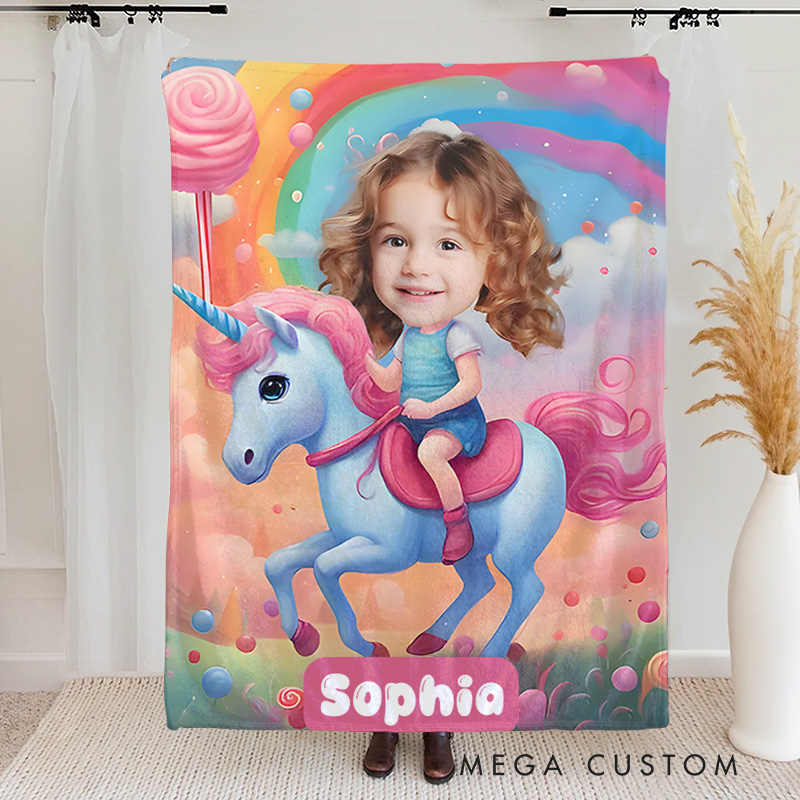 Personalized Rainbow Unicorn Girl Blanket Gift for Kids