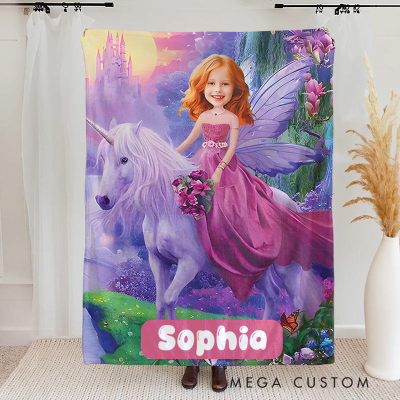 Personalized Princess and Unicorn Purple Blanket Birthday Children's Day Gift