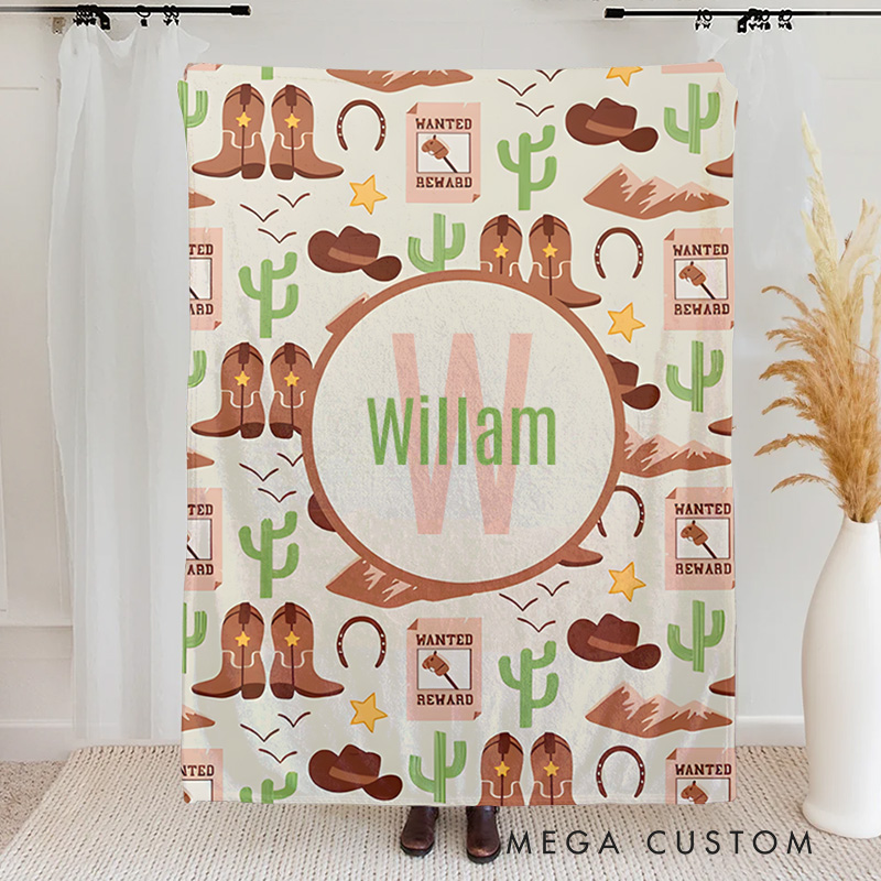 Personalized Country Cowboy Boots Stick Horse Desert Western Kids Blanket Birthday Children's Day Gift