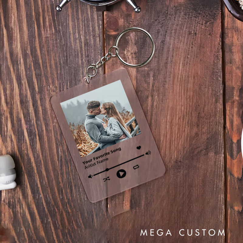Personalized Keychain and Your Photo and Your Song and Uniquely Yours and Personalized Scannable Music Keychain