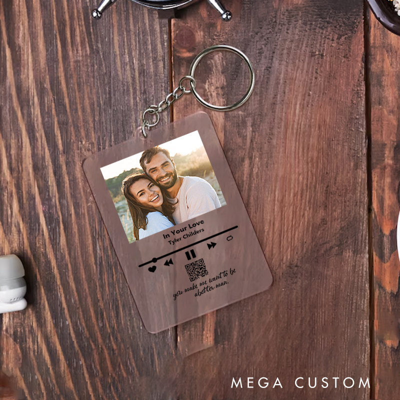 Personalized Keychain and Your Photo and Your Song and Uniquely Yours and Personalized Scannable Music Keychain