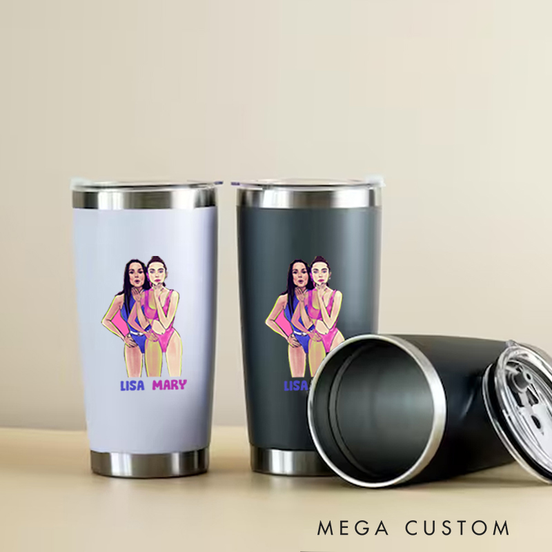Personalized Fitness Tumbler Coffee Stainless Steel Tumbler with Bikini Girls Bestie Partner for Fitness Enthusiasts Bodybuilders and Gym Lovers