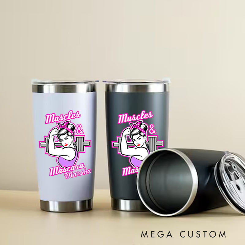Personalized Fitness Tumbler Coffee Stainless Steel Tumbler with Feminine Strength and Style for Fitness Enthusiasts Bodybuilders and Gym Lovers