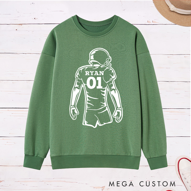 Personalized American Football Player Silhouette Design Sweatshirt with Custom Name and Number