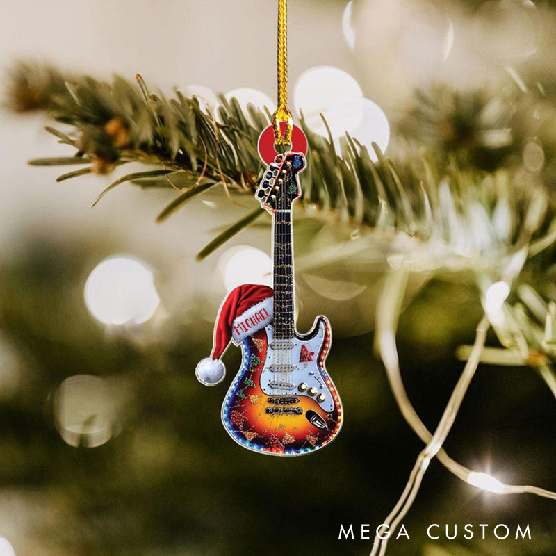Personalized Name Classic Guitar Christmas Ornament and Christmas Tree Hanging Decor and Guitar Lover Gift