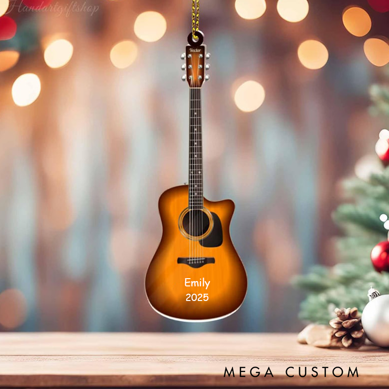 Personalized Acoustic Guitar Ornament and Guitar Christmas Tree Decoration and Christmas Gift for Guitarist and Guitar Player Gift
