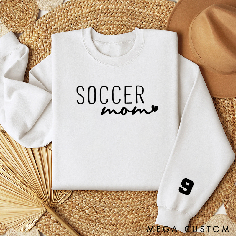 Personalized Soccer Mom Sweatshirt with Custom Number and Minimalist Heart Design