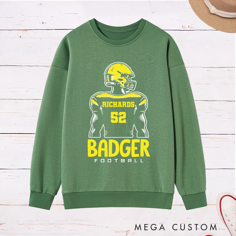 Personalized American Football Sweatshirt with Custom Team Name and Number on the Player Back
