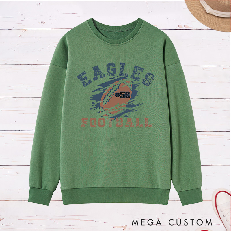 Personalized American Football Sweatshirt with Custom Team Name and Number on the Front