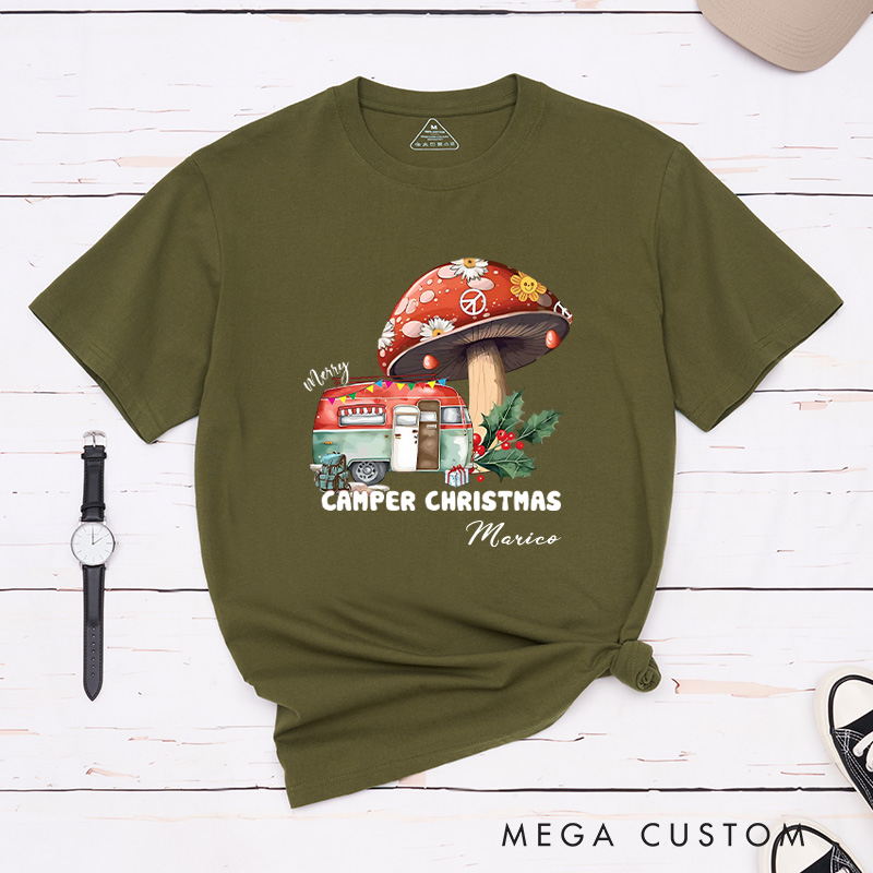 Personalized Camper Christmas T-Shirt Holiday Adventure Lover Shirt Christmas Gift for Hiking Outdoors 