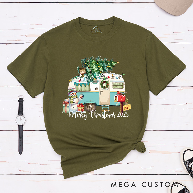 Personalized Merry Christmas T-Shirt Camper Holiday Shirt Christmas Gift for Hiking Outdoors Lover