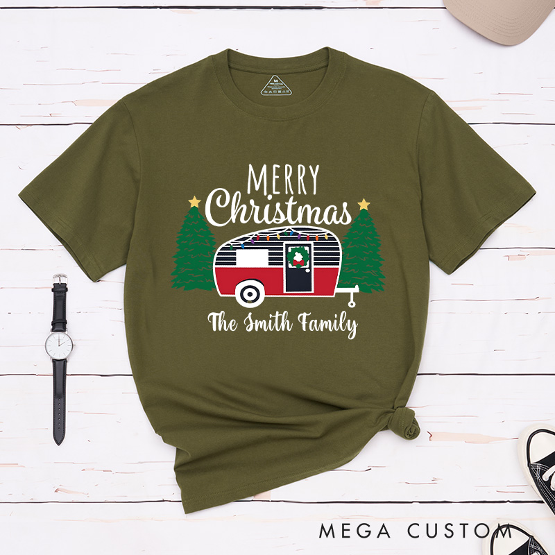 Personalized Cozy Camper Christmas T-Shirt Merry Christmas Shirt Christmas Gift for Hiking Outdoors Lover