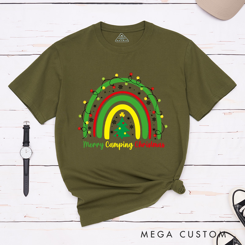 Personalized Rainbow Christmas T-Shirt Camping Christmas Shirt Christmas Gift for Hiking Outdoors Lover