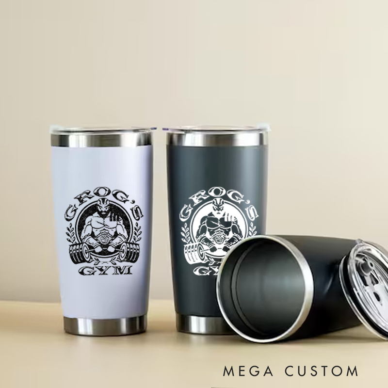 Personalized Fitness Tumbler Coffee Stainless Steel Tumbler with Warrior Lifting Design Dumbbell Illustration for Fitness Enthusiasts Bodybuilders and Gym Lovers