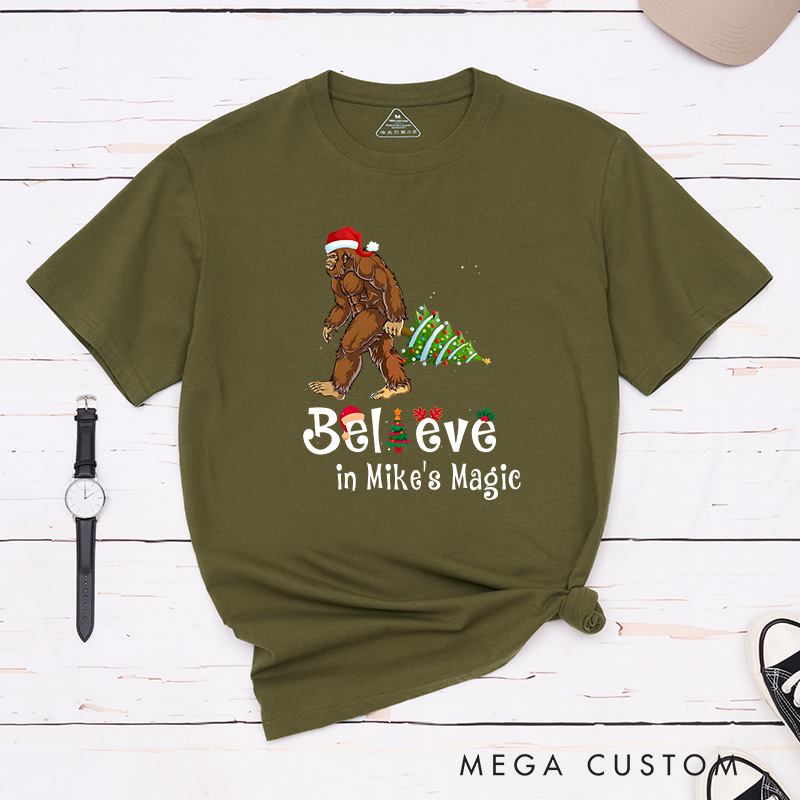 Personalized Bigfoot Christmas Adventure T-Shirt Merry Christmas Shirt Gift for Hiking Outdoors Lover