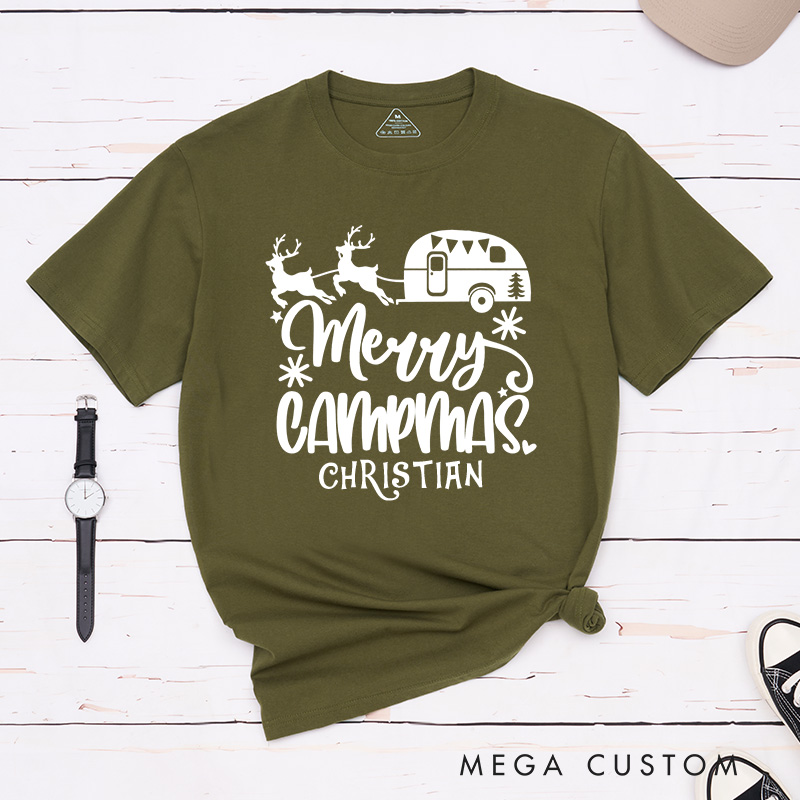 Personalized Merry Campmas T-Shirt Camping Christmas Shirt Gift for Hiking Outdoors Lover