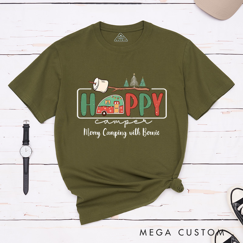 Personalized Happy Camper T-Shirt Outdoor Adventures Christmas Shirt Gift for Hiking Lover
