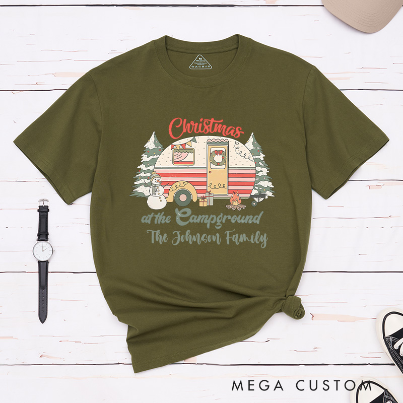 Personalized Christmas at the Campground T-Shirt Outdoor Camping Christmas Shirt Gift for Hiking Lover