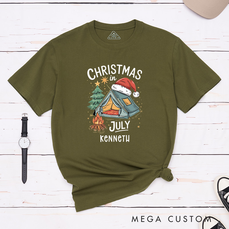 Personalized Christmas in July T-Shirt Outdoor Camping Lover Shirt Gift for Hiking Lover