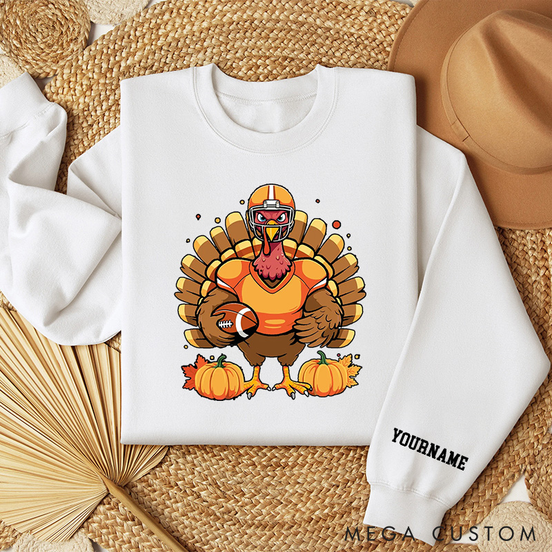 Personalized American Football Turkey Sweatshirt with Custom Player Name for Thanksgiving Day