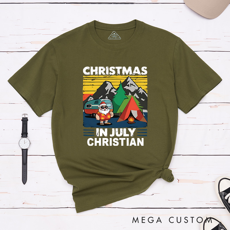 Personalized Christmas in July T-Shirt Outdoor Tropical Camping Shirt Gift for Hiking Lover