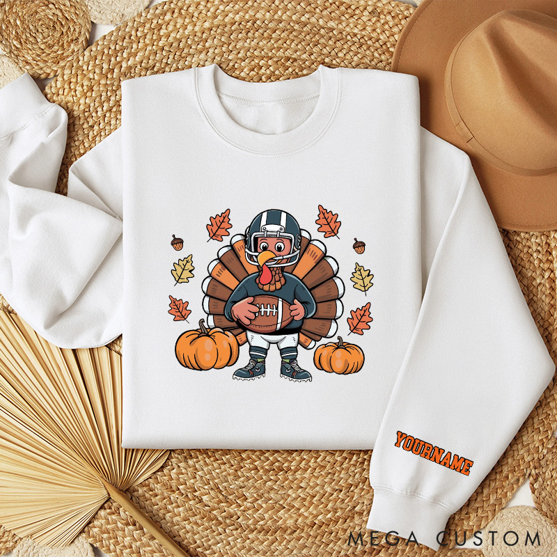Personalized Thanksgiving American Football Turkey Sweatshirt with Custom Name, Celebrate Thanksgiving in Style
