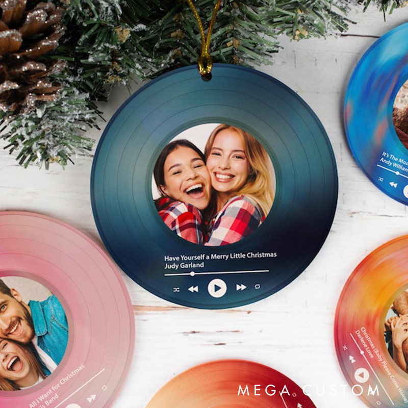 Personalized Song Photo Ornament and Couple Song Ornament and Vinyl Record Photo Ornament and Couple Song Photo Ornament Couples Gifts