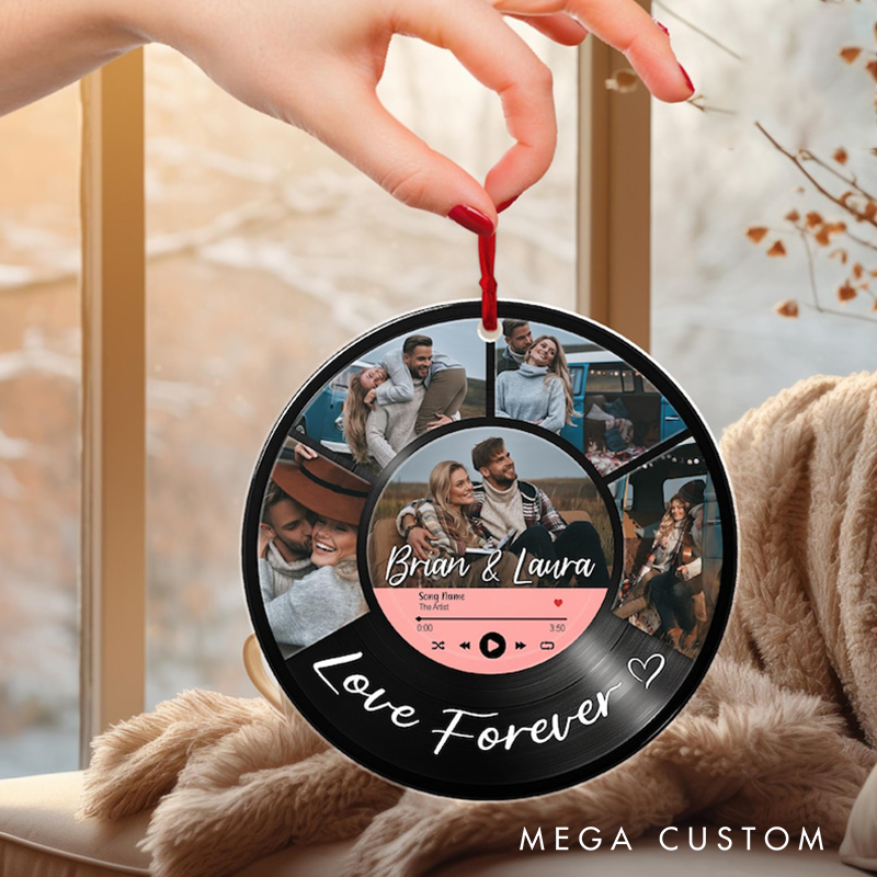 Personalized Vinyl Record Photo Ornament Custom Couple Picture Song Acrylic Ornament Vinyl Record Photo Ornament Music Lover Couple Gifts