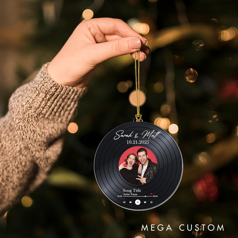 Personalized Acrylic Couple Song Ornament Couple Photo Ornament Christmas Tree Decoration Music Lover Gift