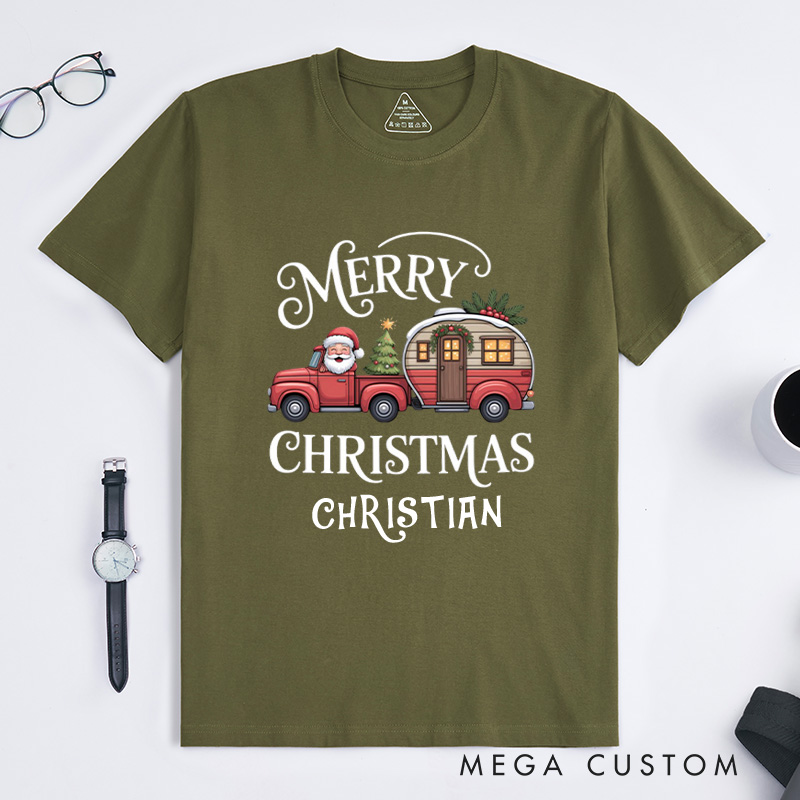 Personalized Merry Christmas T-Shirt Outdoor Camping Adventure Shirt Gift for Hiking Lover