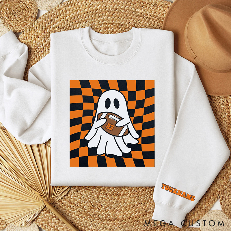 [Copy]Personalized Halloween American Football Sweatshirt with Custom Text, Spooky Style for Fall Fans