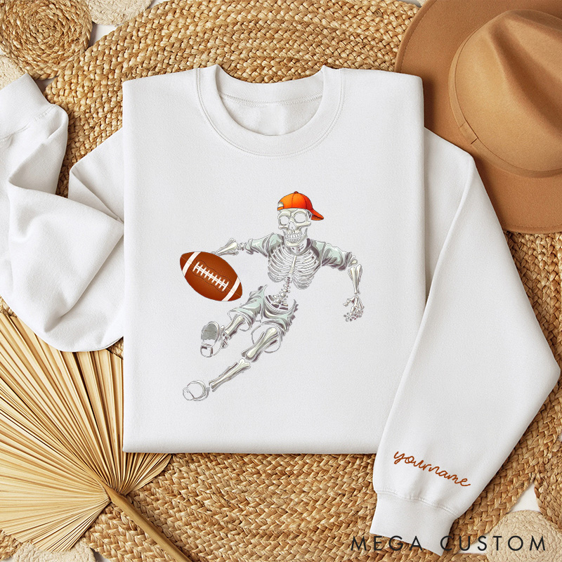Personalized Skeleton Design American Football Sweatshirt with Custom Your Name for Run into Spooky Game Day Fun