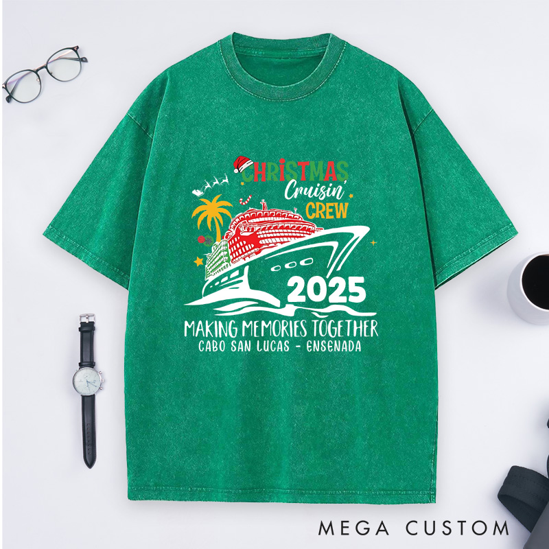 Personalized Christmas Cruise Washed T-Shirt Family Vacation Christmas T-Shirt Gift for Outdoor Travel Lover