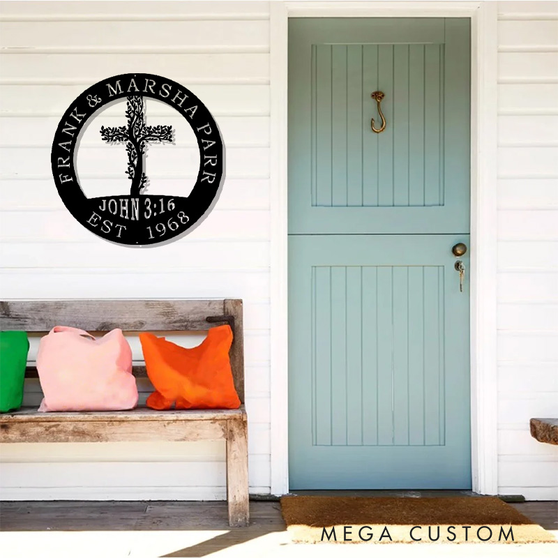 Personalized Living Tree Scripture Metal Sign with Name and Date Wall Art Monogram Home Wall Decor Christian Gifts Religious Gifts