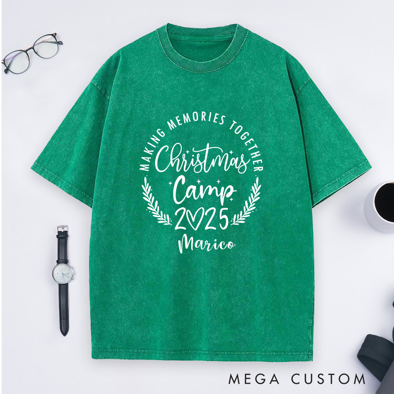 Personalized Making Memories Together Christmas Washed T-Shirt Christmas Camping T-Shirt Gift for Outdoor Lover