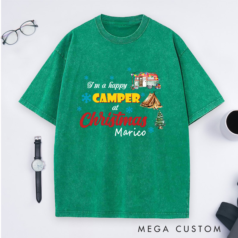 Personalized Christmas Camping Washed T-Shirt Hiking Adventure Lover T-Shirt for Outdoors Christmas Gift 