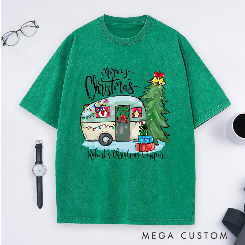 Personalized Camper Christmas Washed T-Shirt Hiking Outdoors Lover T-Shirt Christmas Gift