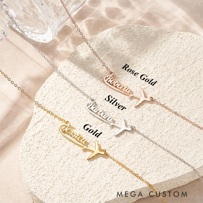 Personalized Airplane Name Women Necklace Dainty Jewelry Gift for Traveling Lovers