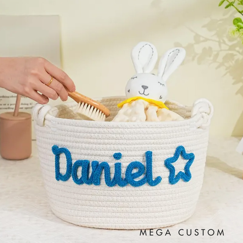Personalized Baby Shower Basket Boy Girl Toys Storage Cotton Rope New Born Gift 
