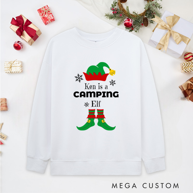 Personalized Camping Elf Classic Sweatshirts Christmas Outdoor Adventure Sweatshirts Gift for Hiking Lover