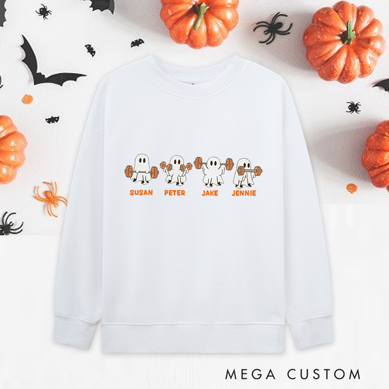 Personalized Halloween Classic Sweatshirts with Adorable Ghost Weightlifting Squad Sweatshirts Gift for Fitness Enthusiasts Bodybuilders and Gym Lovers