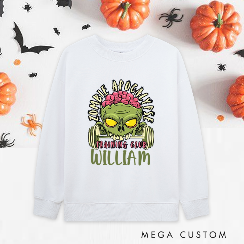 Personalized Halloween Classic Sweatshirts with Zombie Apocalypse Training Club Sweatshirts Gift for Fitness Enthusiasts Bodybuilders and Gym Lovers