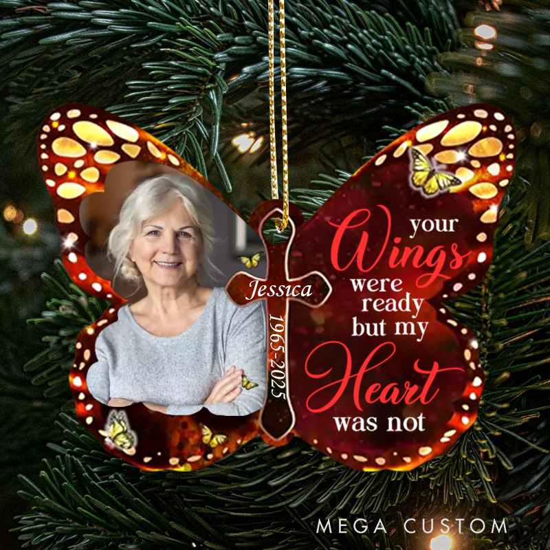 Personalized Butterfly Memorial Ornament Customizable Photo Name Year Remembrance Keepsake
