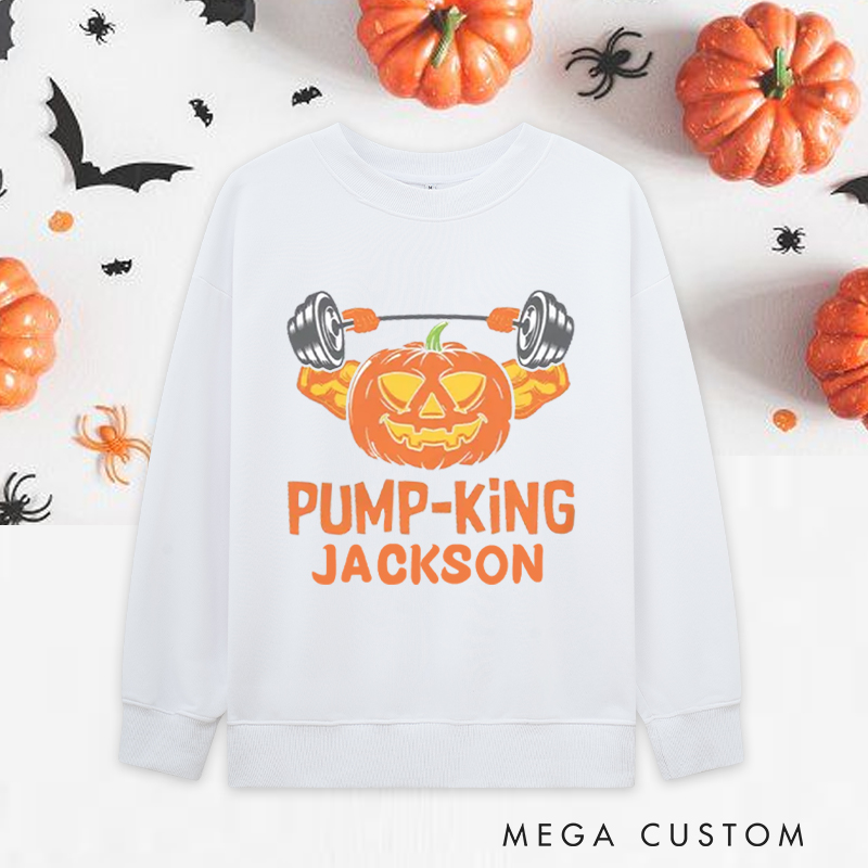 Personalized Halloween Classic Sweatshirts with Pump King Lantern Weightlifting Sweatshirts Gift for Fitness Enthusiasts Bodybuilders and Gym Lovers